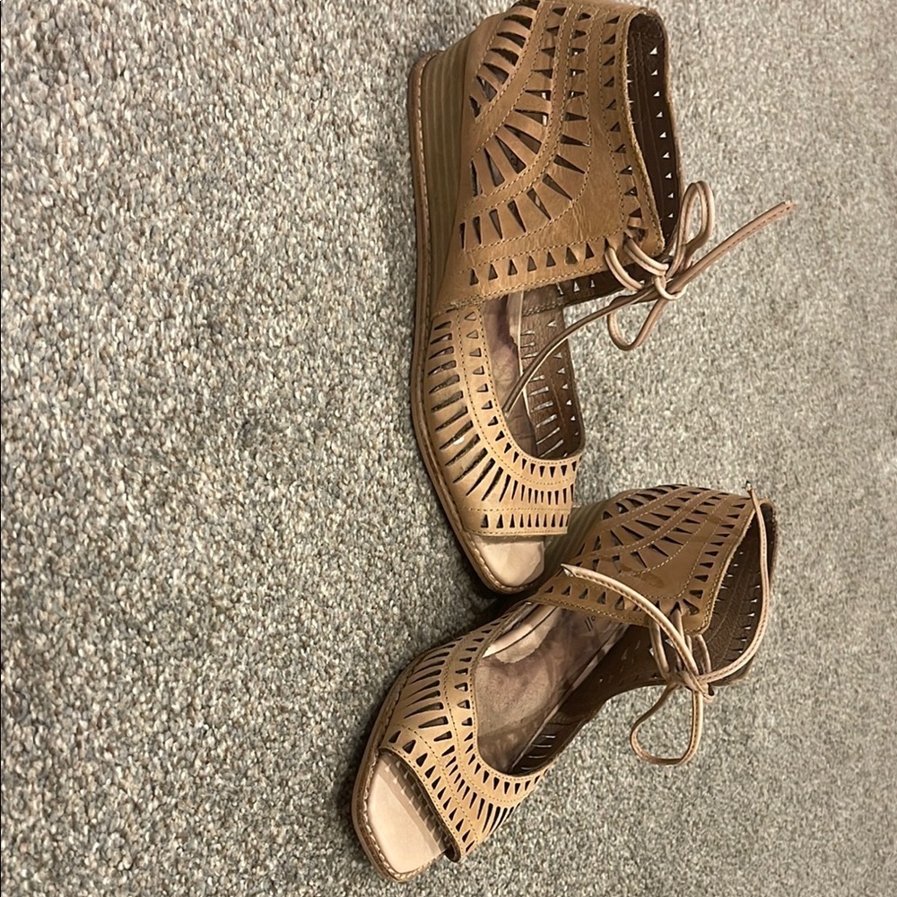 Jeffrey Campbell Tan Sandals with Intricate Cut-Outs